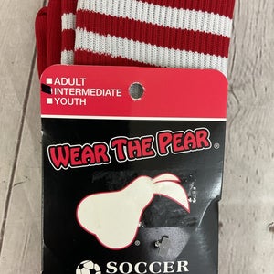 PearSox Adult's 100% Stretch Yarn Soccer Socks Red White Medium
