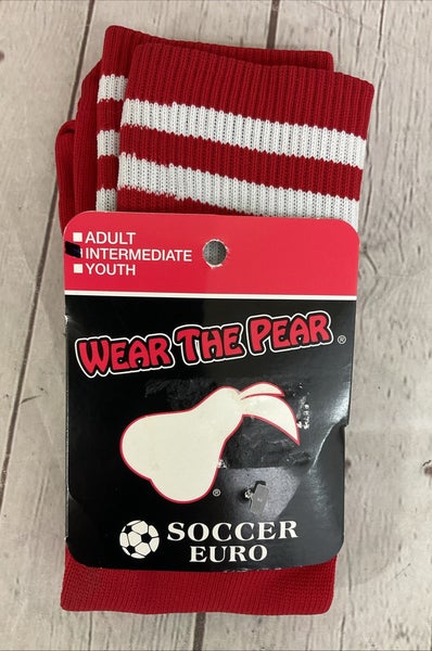 PearSox Adult's 100% Stretch Yarn Soccer Socks Red White Medium