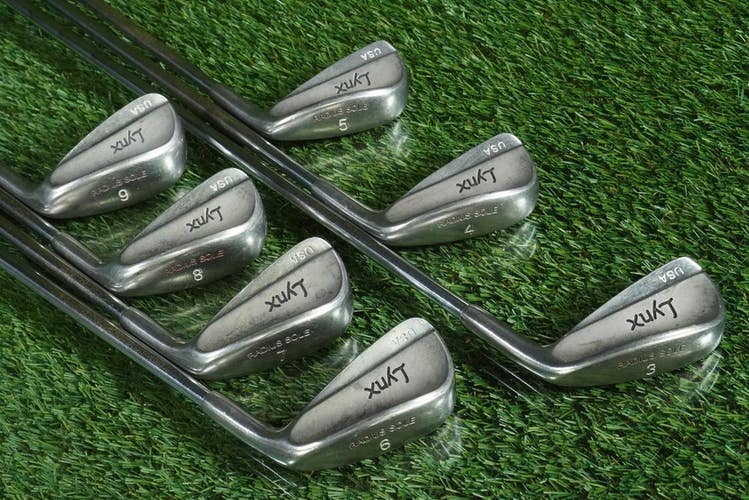 LYNX RADIUS SOLE IRONS SET 3-9 REGULAR FLEX STEEL SHAFTS RH ~ LOOK!!