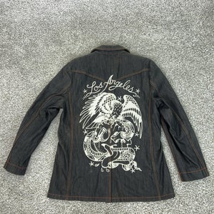 Ed Hardy Jacket Mens 3XL Denim Blazer Graphic Christian Audigier Snake Eagle Y2K