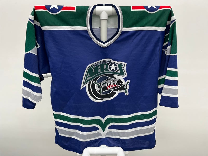 Houston Aeros Vintage Bauer Hockey Jersey Blue Large