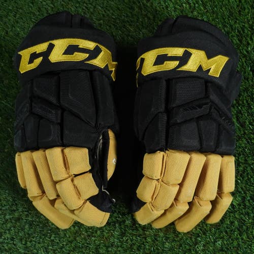 CCM TACKS SENIOR HOCKEY GLOVES ICE THUMB HOLE 15 IN 38 CM, BLACK/YELLOW ~ HG 65C