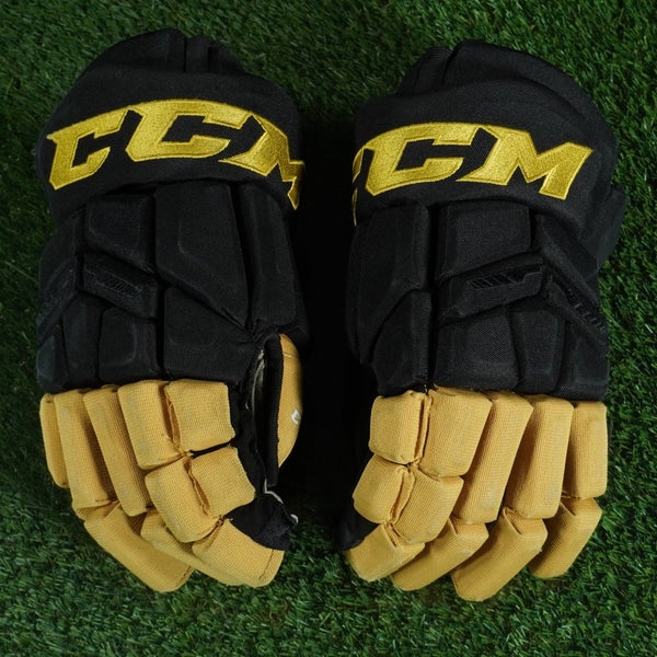 CCM TACKS SENIOR HOCKEY GLOVES ICE THUMB HOLE 15 IN 38 CM, BLACK/YELLOW ~ HG 65C
