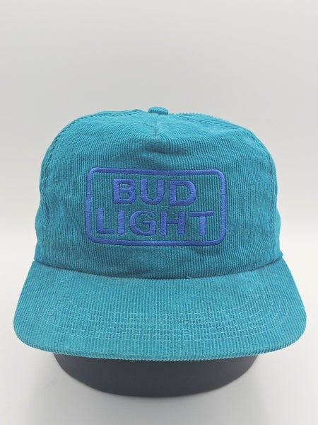 Vintage Bud Light Corduroy Beer Promo Teal Blue Hat Cap Vtg Strapback USA Made