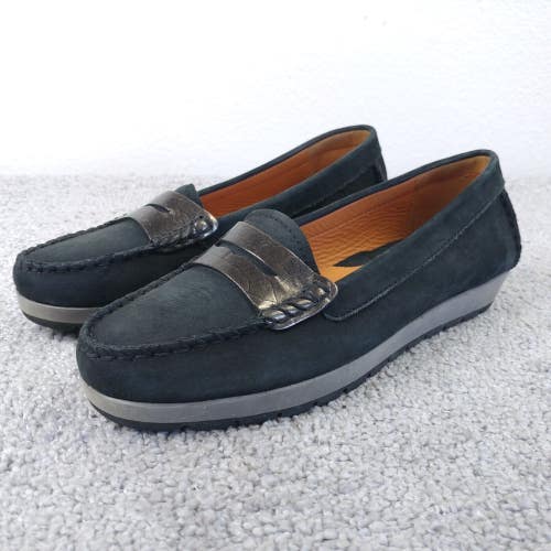 Geox Respira Womens Size 36.5 EU Comfort Shoes Black Slip On Loafers Suede