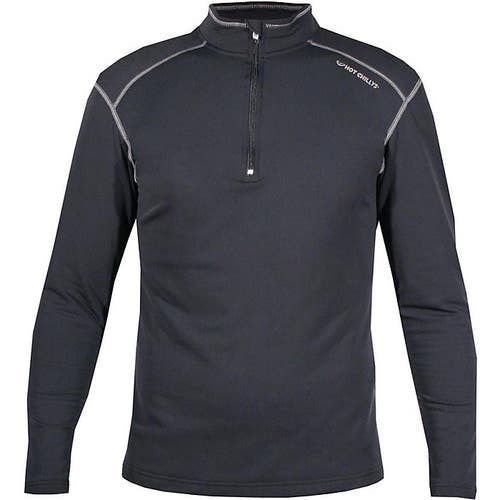 MENS HOT CHILLYS MICRO-ELITE ZIP UP LONG SLEEVE BASE LAYER TOP (BLACK) 2XL