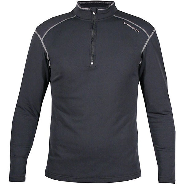 MENS HOT CHILLYS MICRO-ELITE ZIP UP LONG SLEEVE BASE LAYER TOP (BLACK) 2XL