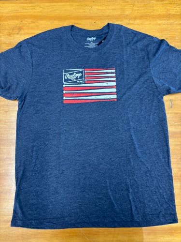 Rawlings Navy American Flag Bat T-Shirt (Adult XL)