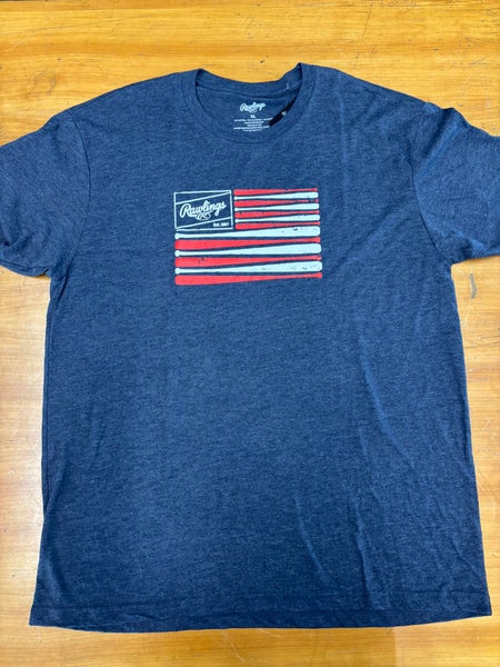 Rawlings Navy American Flag Bat T-Shirt (Adult XL)