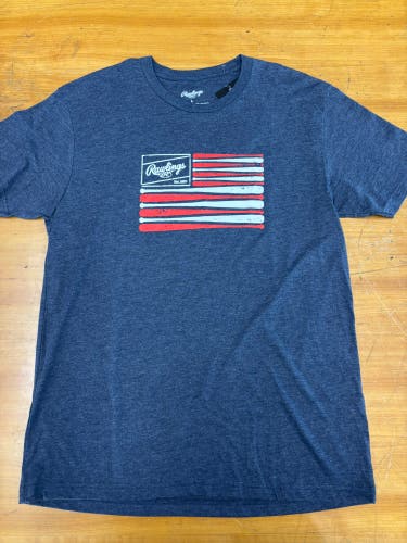Rawlings Navy American Flag Bat T-Shirt (Adult L)