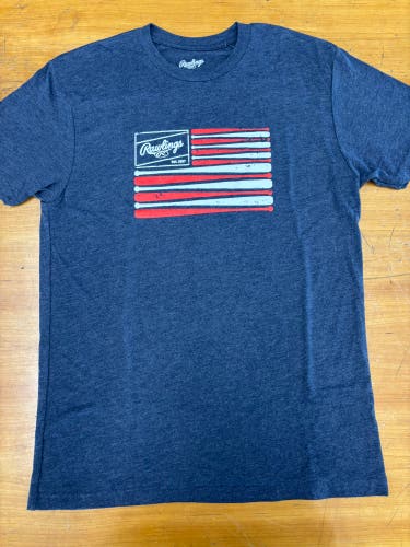 Rawlings Navy American Flag Bat T-Shirt (Adult M)