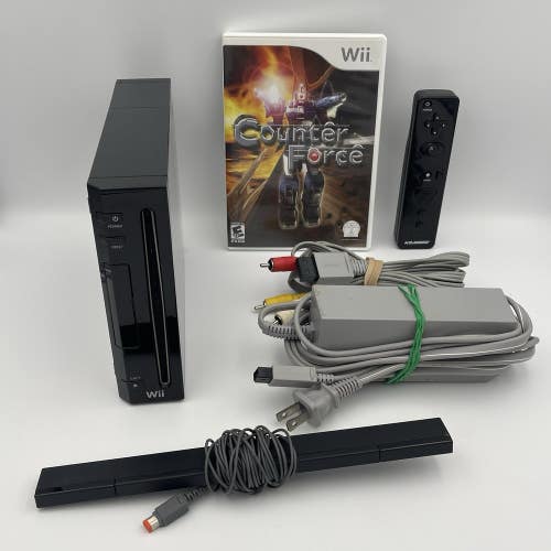 Nintendo Wii Black Console RVL-001 Gamecube Compatible - TESTED Works Bundle