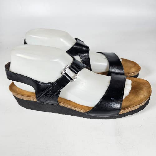 NAOT Pamela Sandals Black Madras Rhinestone Accent Leather Women Size: 42 / 11