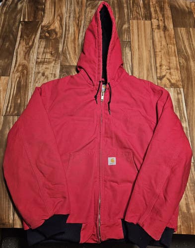 Vintage Carhartt 125th Anniversary J140 Red Work Hooded Jacket Coat Size XL