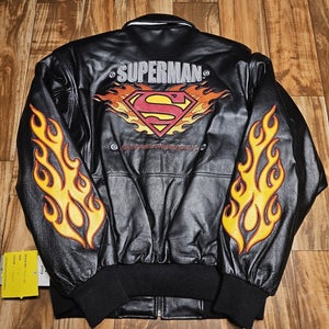NEW Vintage Warner Bros Superman Black Leather Promo Flame Jacket Large Size S/M