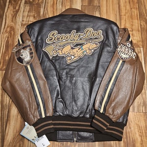 NEW Vintage Rare Scooby Doo Cartoon Network Brown 100% Leather Jacket Coat Sz L