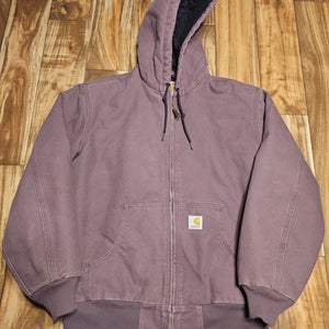 Vintage Carhartt Womens Medium Jacket WJ130 DPM Plum Purple Canvas Hooded Coat
