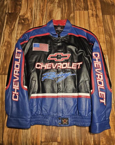 NEW Vintage Chevrolet Racing Nascar Racing Chevy JH Design Leather Jacket Sz 4XL