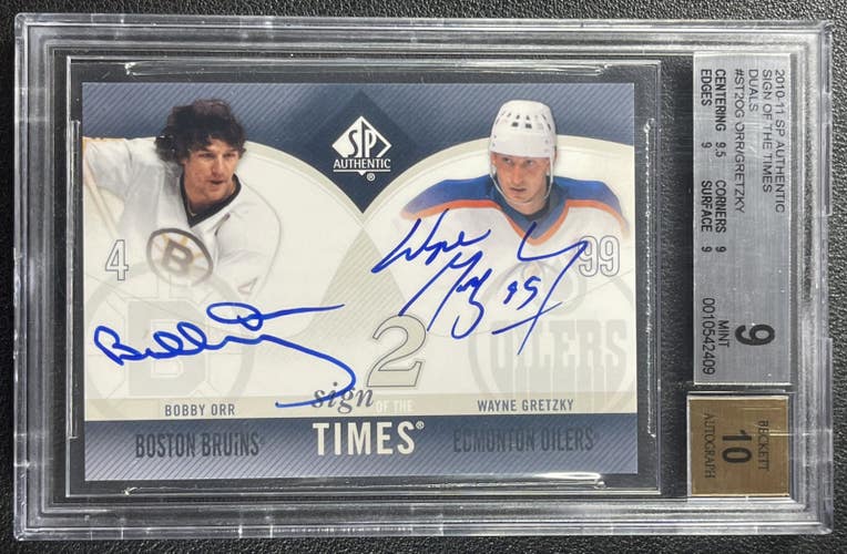 2010-11 SP Authentic Sign of the Times Dual Auto – Bobby Orr / Wayne Gretzky – BGS 9