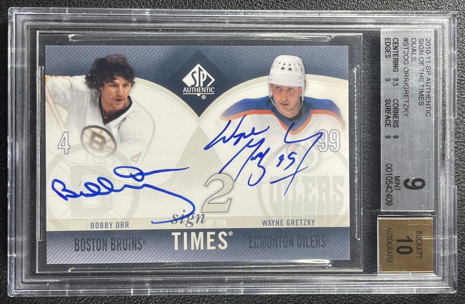 2010-11 SP Authentic Sign of the Times Dual Auto – Bobby Orr / Wayne Gretzky – BGS 9