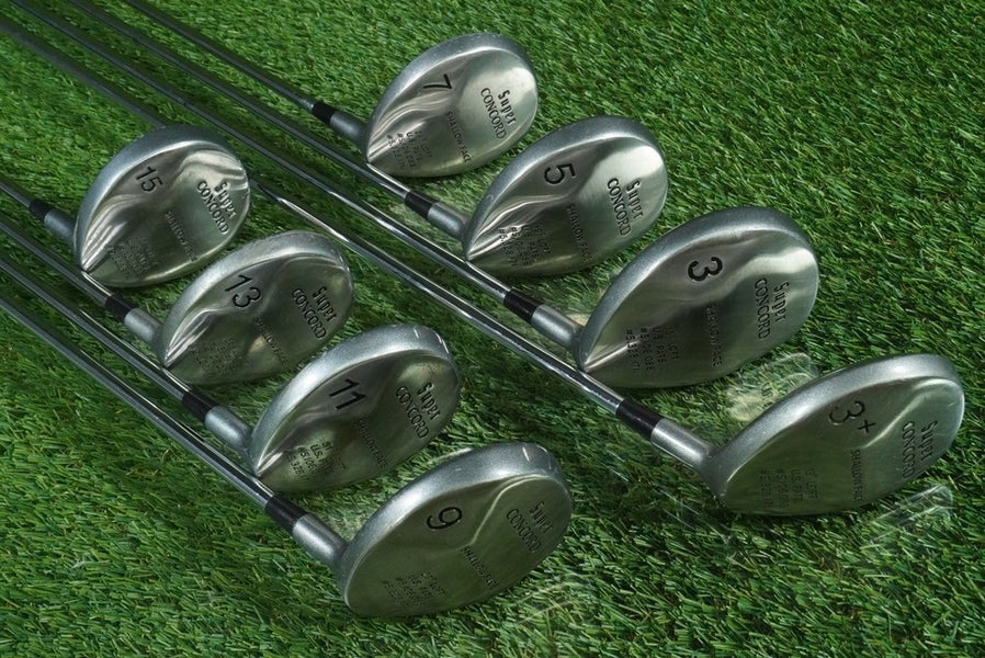SUPER CONCORD SHALLOW FACE 8 WOODS SET WOMEN'S TRUE TEMPER STEEL RH ~ NEW GRIPS!