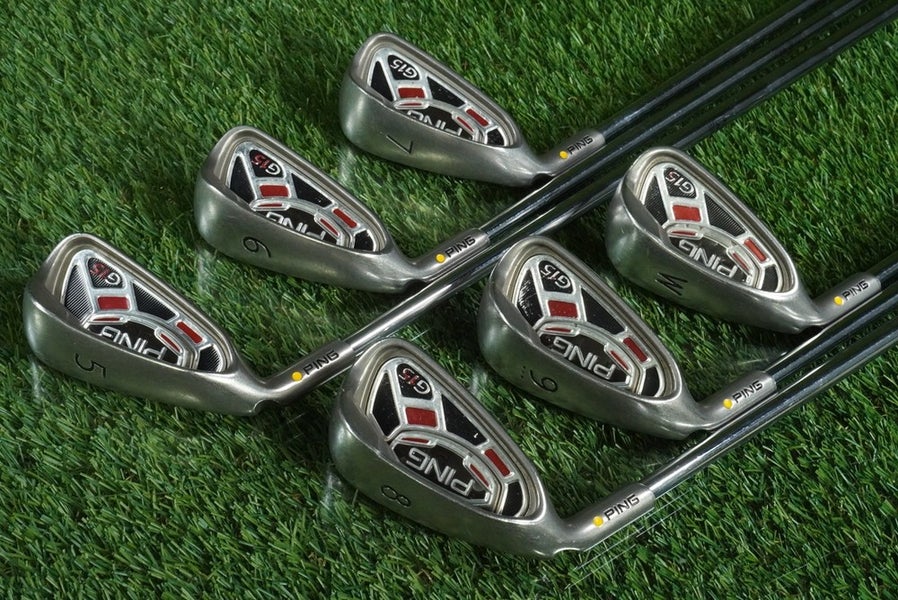 PING G15 IRONS SET 5-W STEEL AWT STIFF FLEX YELLOW DOT LEFT HANDED LH ~ LOOK!!