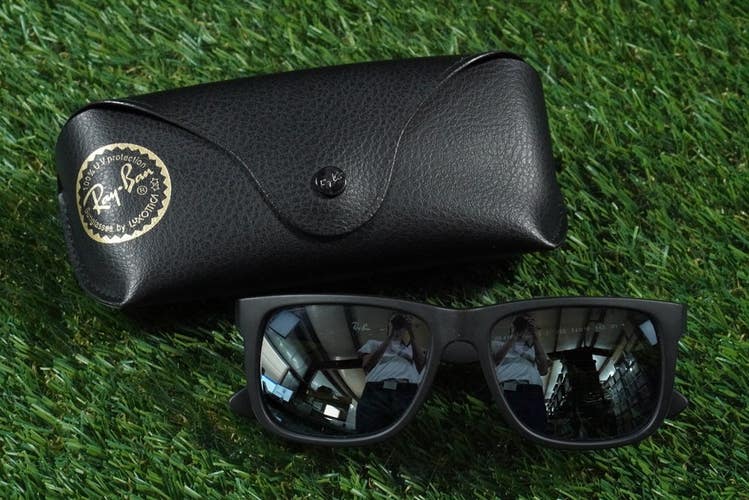 RAY-BAN RB 4165 SUNGLASSES 54-16-145 BLACK WITH BLACK MIRROR LENSES CASE ~ NICE!