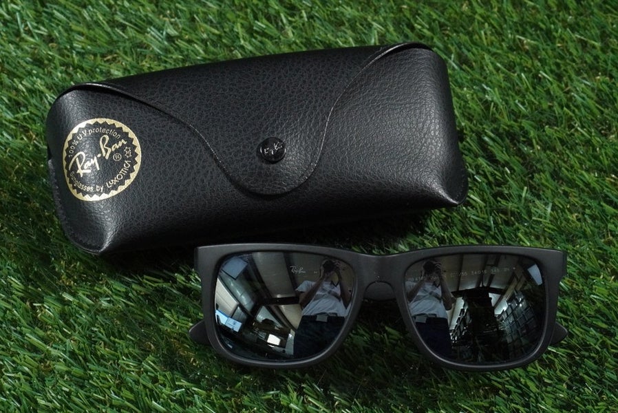 RAY-BAN RB 4165 SUNGLASSES 54-16-145 BLACK WITH BLACK MIRROR LENSES CASE ~ NICE!