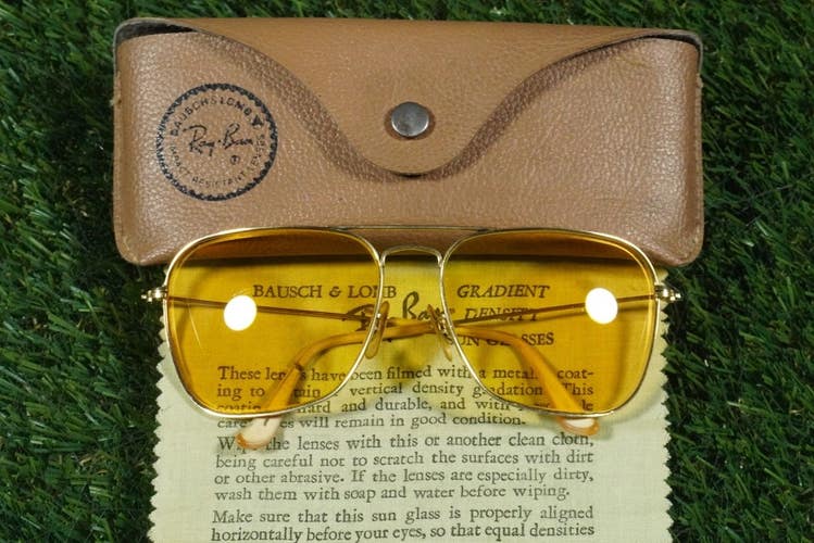 RAY-BAN B&L USA SUNGLASSES AVIATOR 58-16 GOLD AMBERMATIC SHOOTER ~ VINTAGE!!