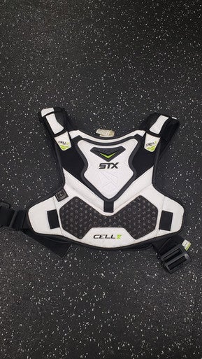 Used STX CELL V Lacrosse Shoulder Pads White MD 11849-S000032255