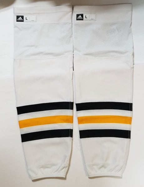NEW PITTSBURGH PENGUINS White w/Yellow Adidas Pro Hockey Game Socks Large READ