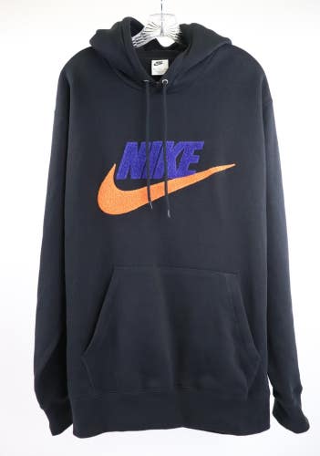 Nike Club Fleece Pullover Hoodie Black Orange Blue Terry FN3104-010 Men sz XXL