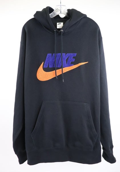 Nike Club Fleece Pullover Hoodie Black Orange Blue Terry FN3104-010 Men sz XXL