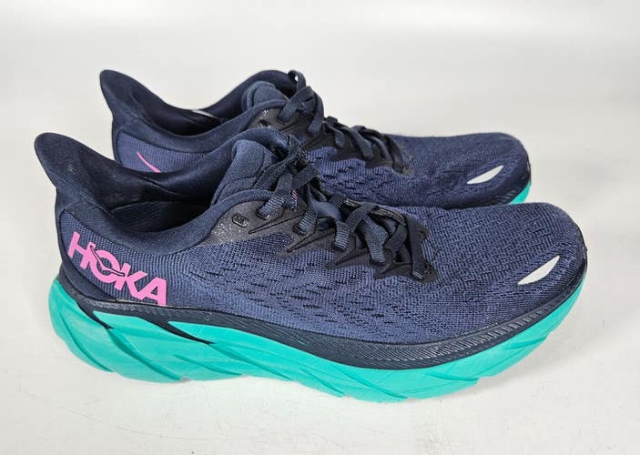Hoka One One Clifton 8 Womens Size 7B Blue Pink Athletic Running Shoes Sneakers