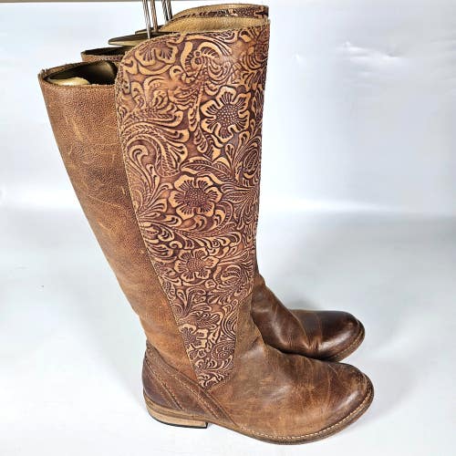 Spirit Women's Brown Tooled Brazilian Leather Tall Riding Boots Size: 8M