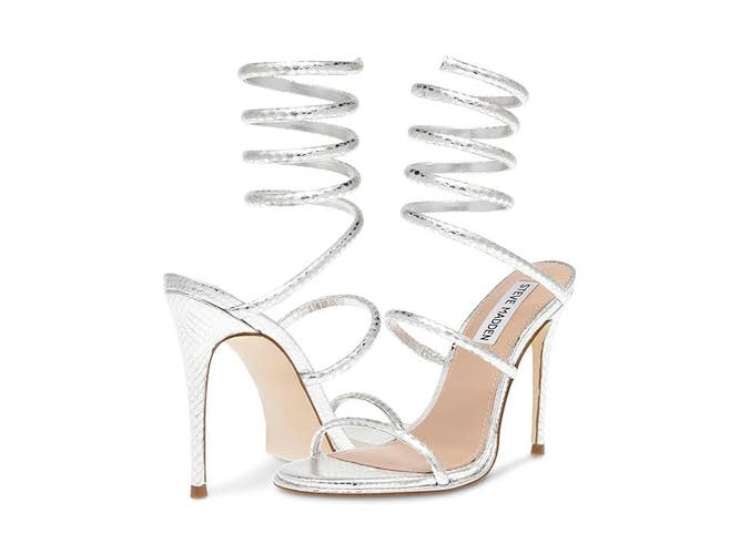 Steve Madden Exotica Sandal Women's US 7 Silver Ankle Strap Stiletto Heel PQ692