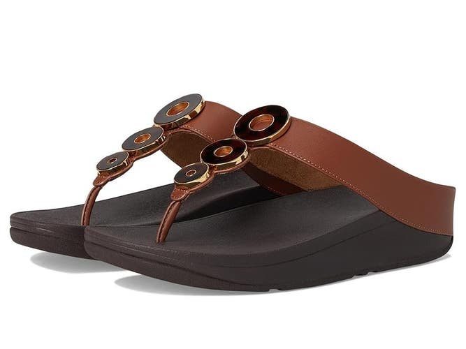 FitFlop Fino IB8-864 Sandals Women's US 9 Rich Brown Resin-Hoop Slip-On PQ695