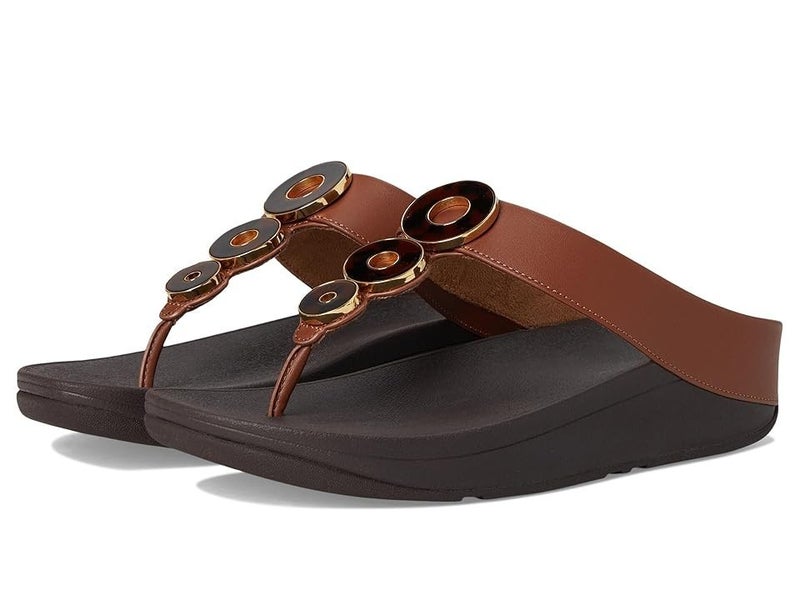 FitFlop Fino IB8-864 Sandals Women's US 9 Rich Brown Resin-Hoop Slip-On PQ695