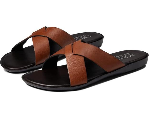 New York Roman Court Sandals Men's US 10 Cognac Grainy Round Toe Slip-On PQ686