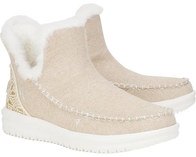 Hey Dude Camden Brushed Cozy Boots Women's US 9 Sand Faux Fur Pull On PQ675