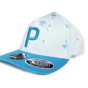 NEW Puma Rickie Fowler Seersucker P 110 White/Ocean Depths Snapback Golf Hat/Cap