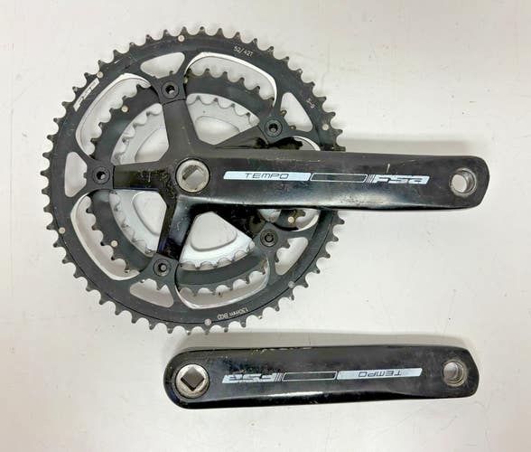 FSA Tempo 175mm 52/39/30 Black Aluminum Triple Crankset Steel Small Chainring