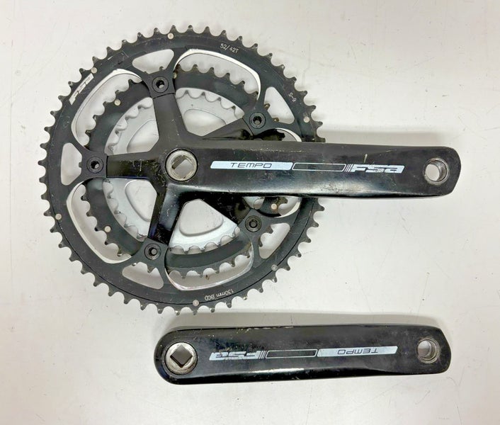 FSA Tempo 175mm 52/39/30 Black Aluminum Triple Crankset Steel Small Chainring
