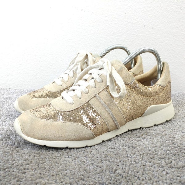 Ugg Jaida Sneaker Womens 8.5 Shoes Gold Glitter Suede Low Tp Lace Up Trainers