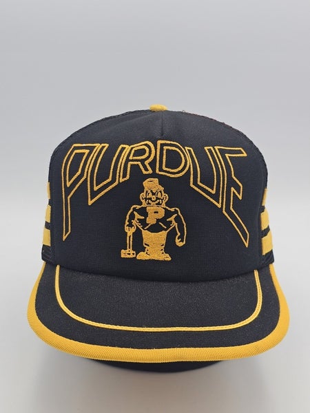 Vintage Purdue Boilermakers 3 Stripe Mesh Trucker Sports Hat USA Made Snapback