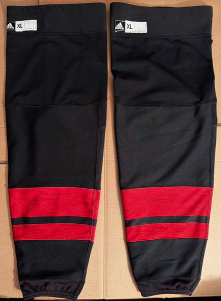 Used Carolina Hurricanes Black/Red Alternate Pro Stock Adidas Hockey Socks Size XL