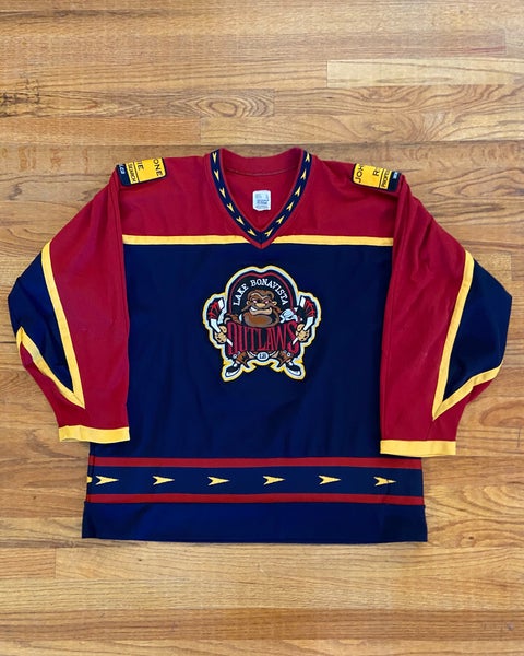 Vintage beer league Lake Bonavista Outlaws, Thrashers inspired hockey jersey