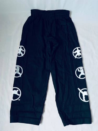 martial arts black uniform pants with white stance symbols Elastic waist 30"-38"