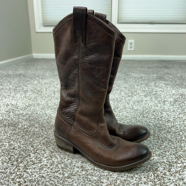 Frye Boots Women Size 6.5 B Brown Leather Pull On Mid Calf Western Riding Carson