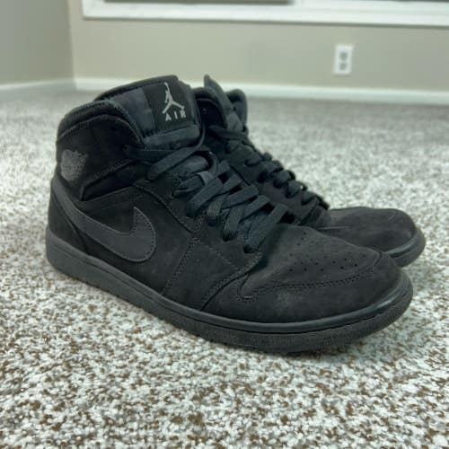 Nike Air Jordan 1 Mid Shoes Mens Size 11 Black Triple Black Nubuck Sneaker Sport